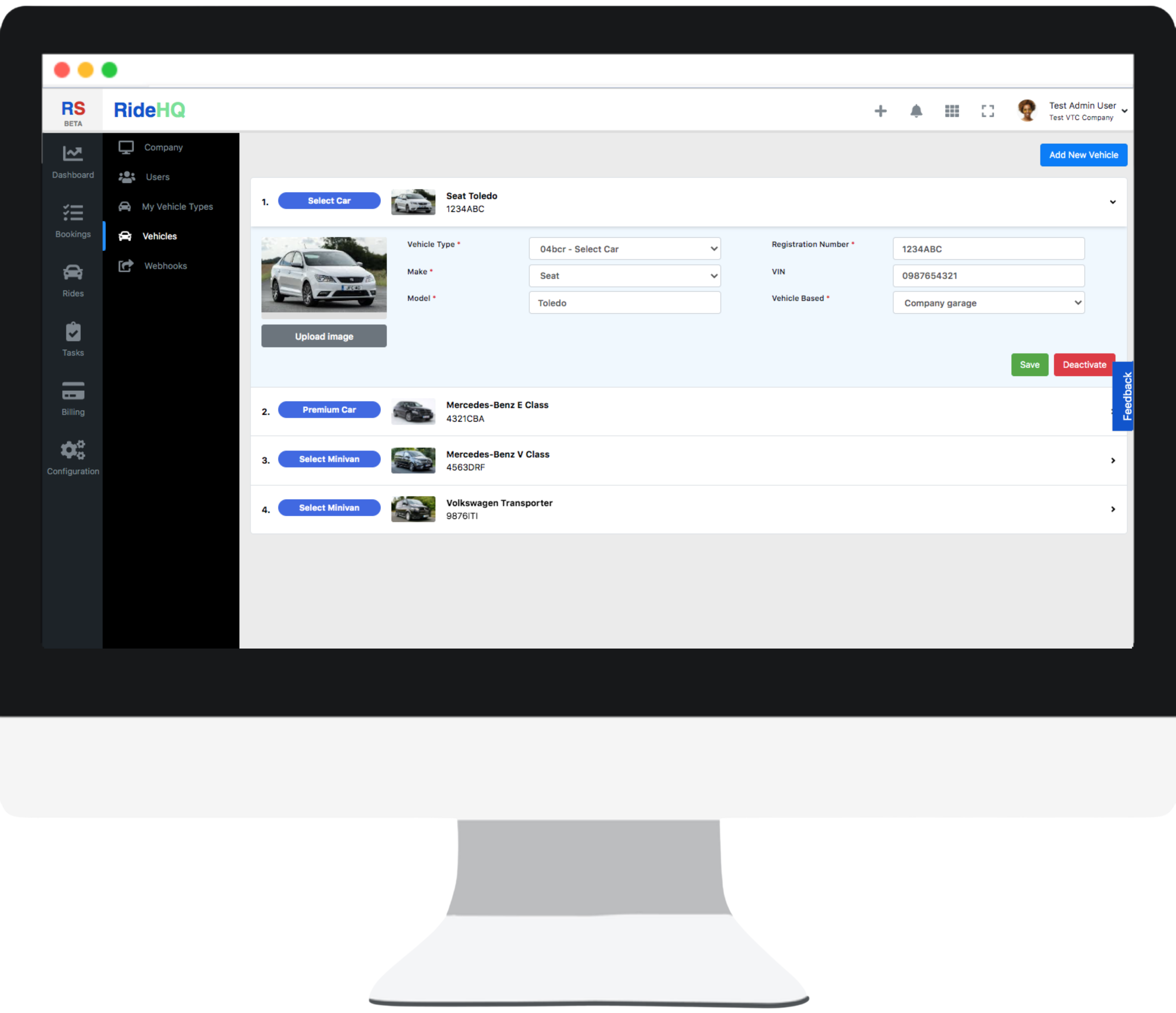 RideHQ vehicle configuration